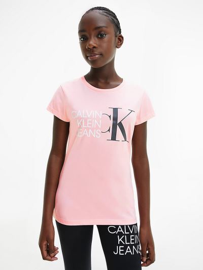 Calvin Klein Ruhák HU699474 | Calvin Klein Slim Organic Cotton Logo Lány Póló Rózsaszín